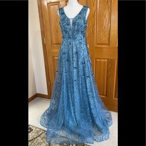 Women’s Formal Dress Size 8 Blue Beaded Pearl Pageant Gown Prom Party Sequin NEW